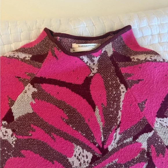 Anthropologie Pink and Brown Leaf Sweater - Picture 6 of 7